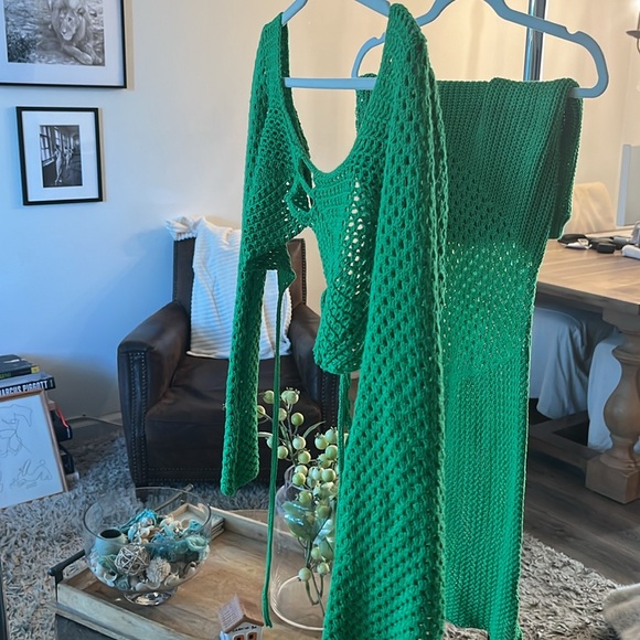 Green crochet set boho chic - Picture 3 of 5